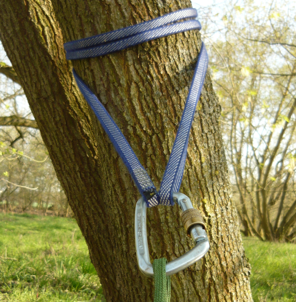 long climbing loops can be wrapped around the tree several times if they are too long for hammock suspension

